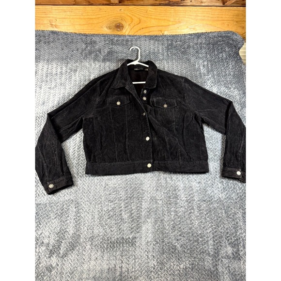 Abruzzi Jackets & Blazers - Abruzzi Trucker Jacket Womens XL Black Cotton Corduroy Cropped Button Front